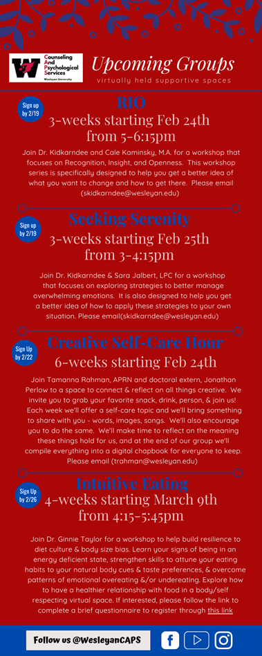 Feb Workshops and Groups